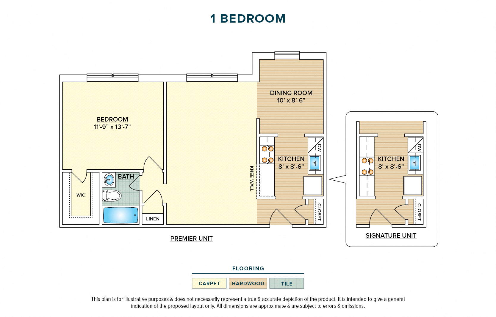Floor plan for 1 bed, 1 bath, 756 sqft